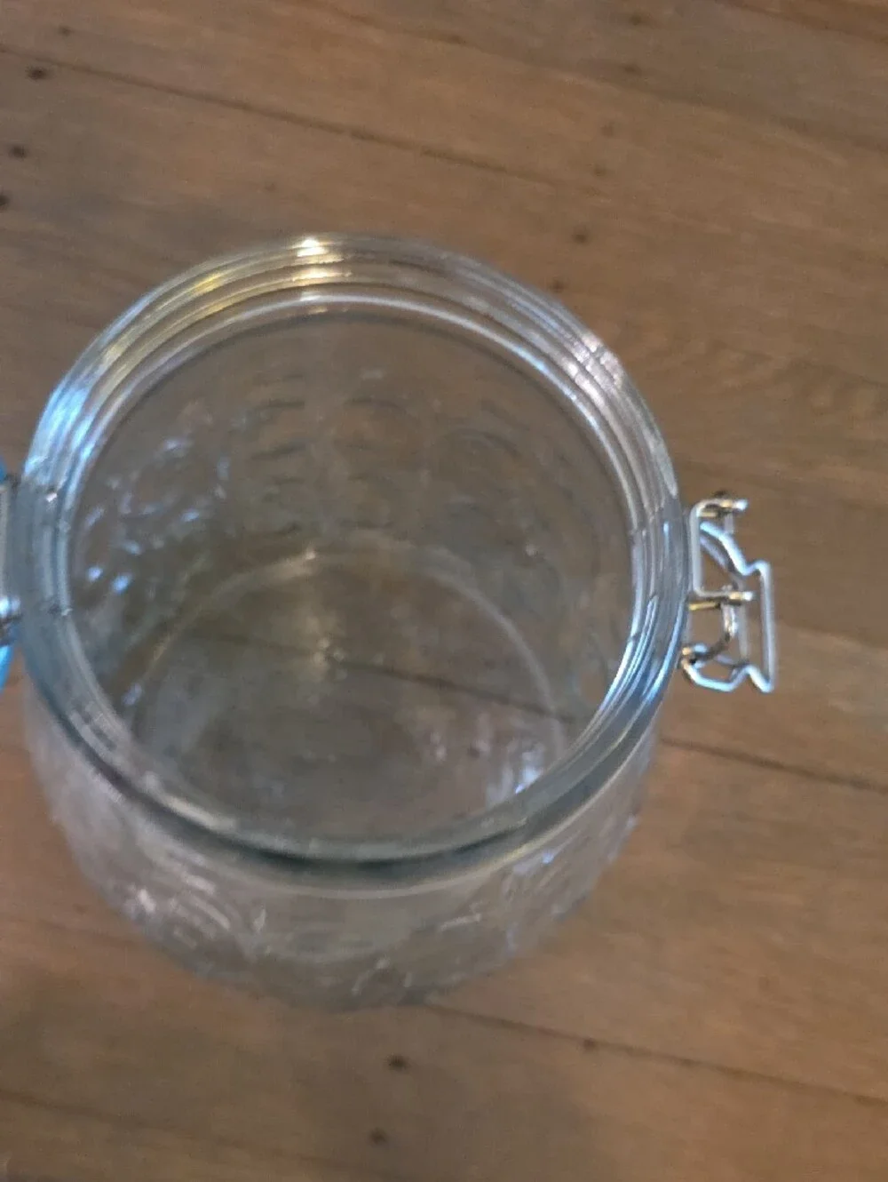 The Pioneer Woman Floral Embossed Glass Storage Clamp Jar w_ Turquoise Lid 106oz